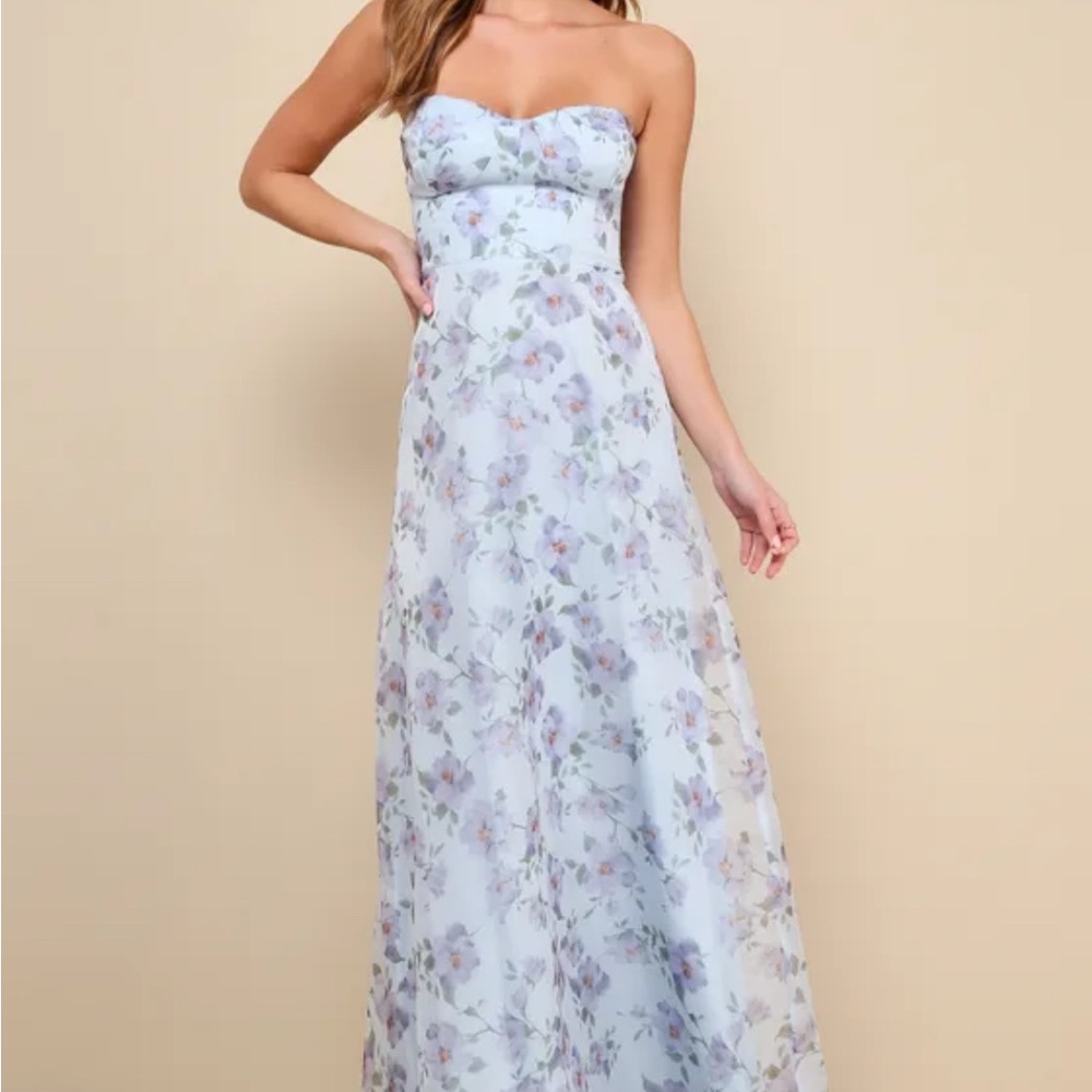 NWT Lulu's Strapless Floral Maxi Dress in Blue and Purple